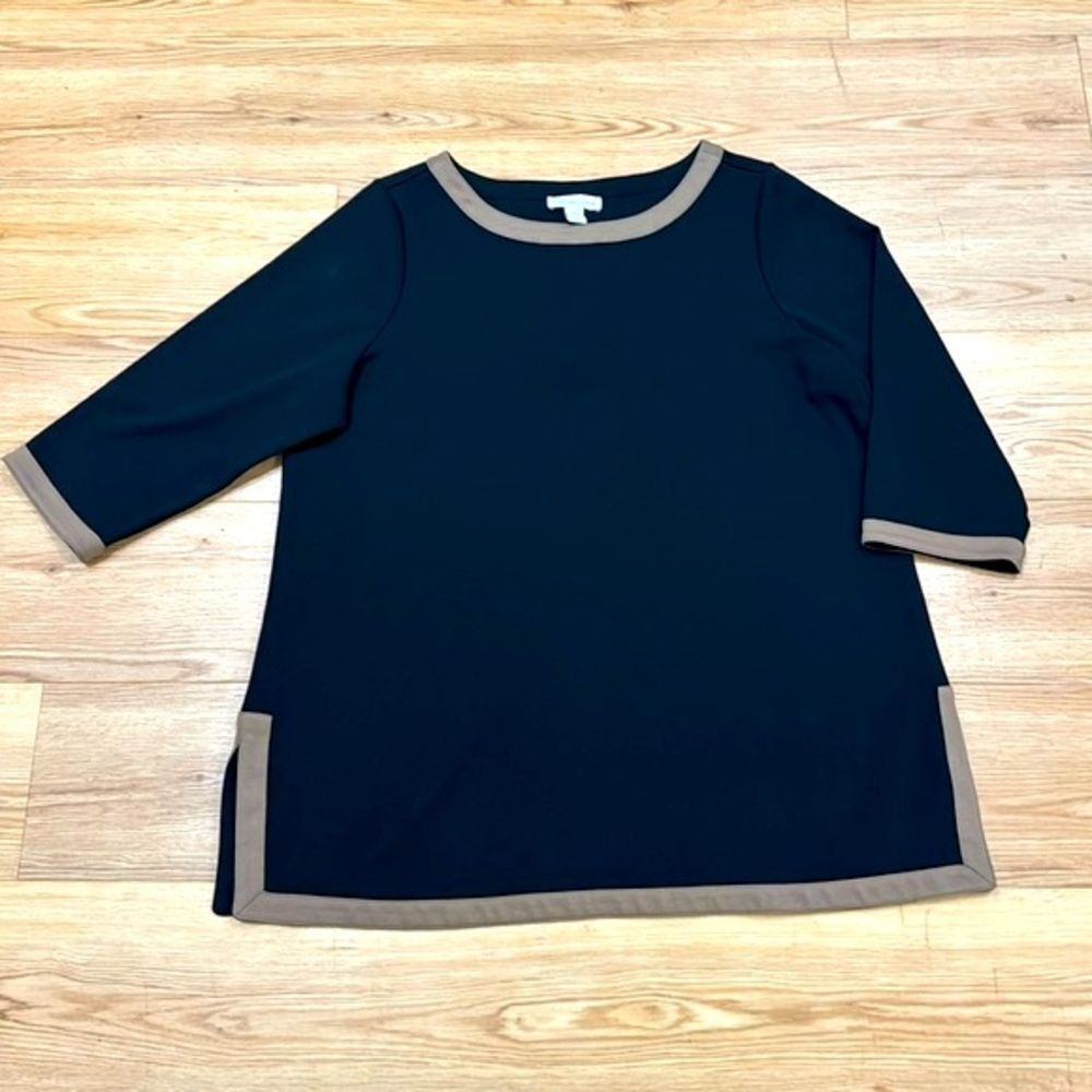 Coldwater Creek Womens Colorblock Tunic Blouse Sz 1X Black Brown Classic Neutral